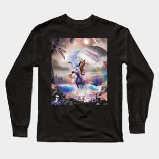 Cowboy Chameleon Lizard Riding Unicorn Beach Space Cute Long Sleeve T-Shirt